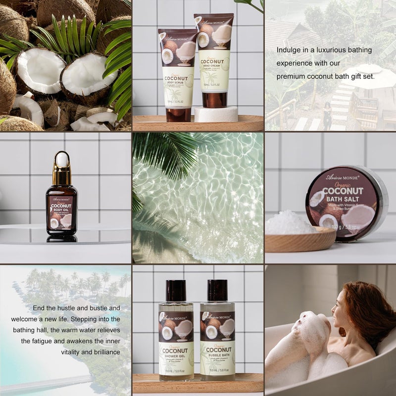 ArioseMonde Spa Gift Baskets for Women Coconut Bath Gift Set for Women Include Bubble Bath Shower Steamers Bath Salt Bath and Body Spa Kit Mom Birthday Gifts from Daughter Birthday Gift Basket for Mom - Image 3