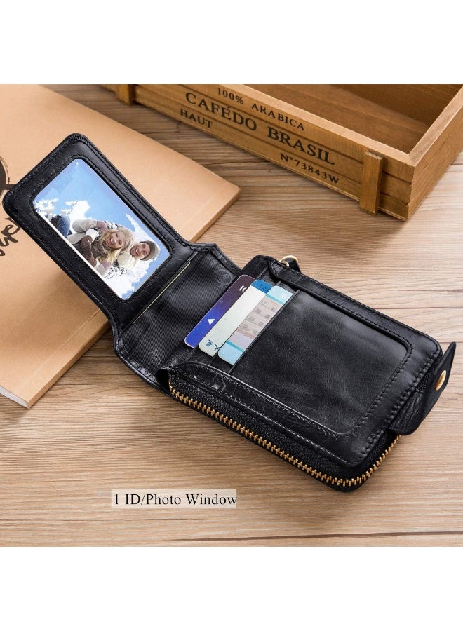 BULLCAPTAIN Men's Wallets, Genuine Leather RFID Blocking Mens Bifold Wallets with Zipper Coin Pocket Casual Men Purse Slim Short Wallet Gift for Father day, Black, One_Size, Business & Leisure Wallet black - Image 5