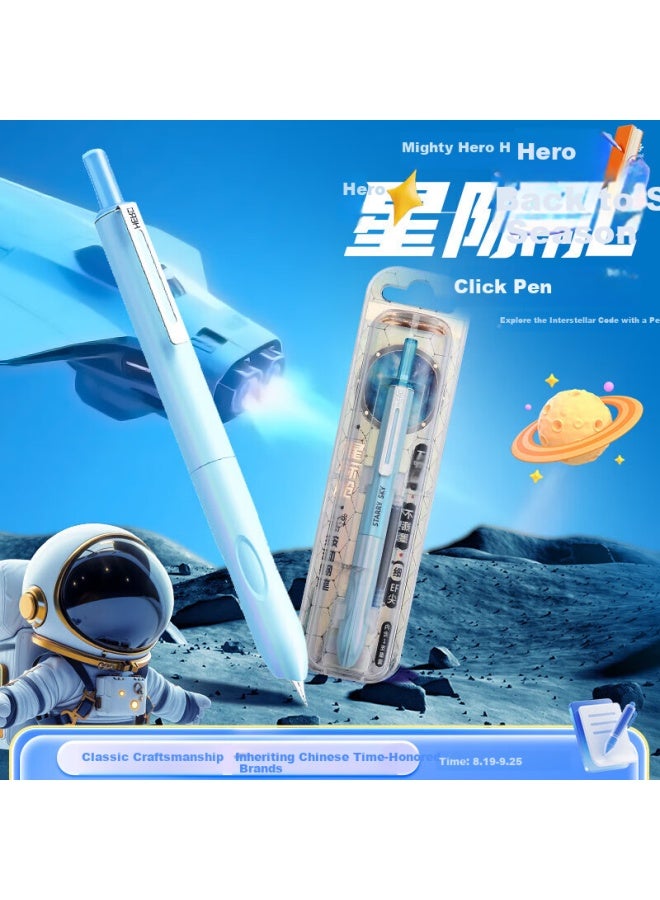 Hero Fountain Pen P320, Xingqi Cang Ergonomic Retractable Fountain Pen For Third-grade Elementary Students' Handwriting Practice, Iridium Gold Nib, Glossy Blue, Ef Dark Nib - Image 1