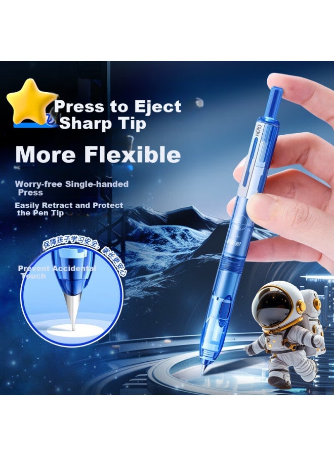 Hero Fountain Pen P320, Xingqi Cang Ergonomic Retractable Fountain Pen For Third-grade Elementary Students' Handwriting Practice, Iridium Gold Nib, Glossy Blue, Ef Dark Nib - Image 2