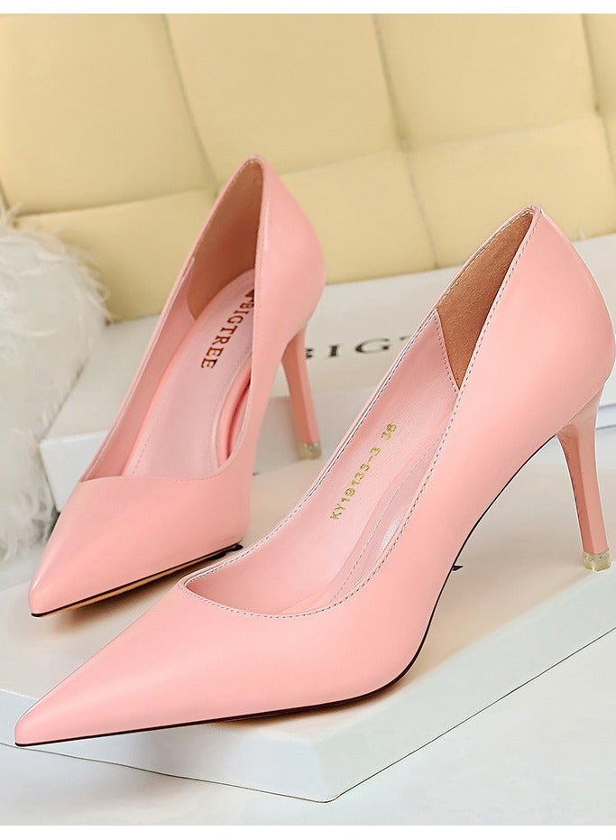 بيج تري Women's Comfortable Stiletto Pumps 7.5cm Elegant Gorgeous Closed Pointed Toe Slip On Solid High Heels Pink