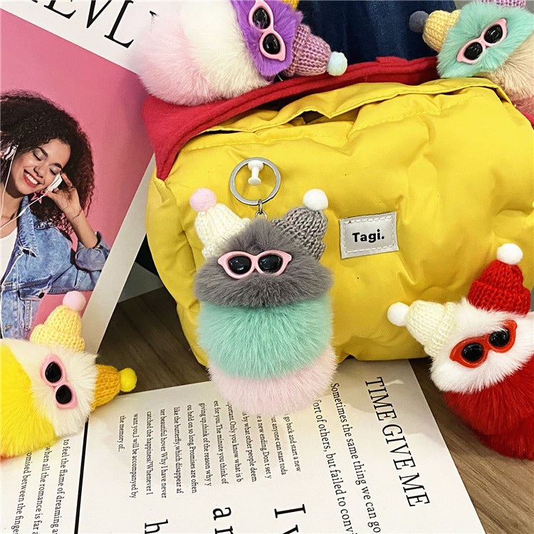 Cute Caterpillar Plush Keychain Cartoon Doll Charm Gray head