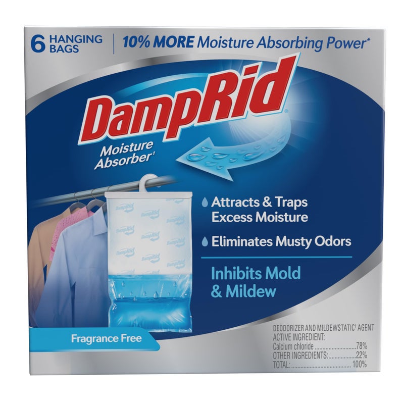 DampRid Fragrance Free Hanging Moisture Absorber 154 oz 6 Pack  Eliminates Musty Odors for Fresher Air Ideal Moisture Absorbers for Closet 10 More Moisture Absorbing Power