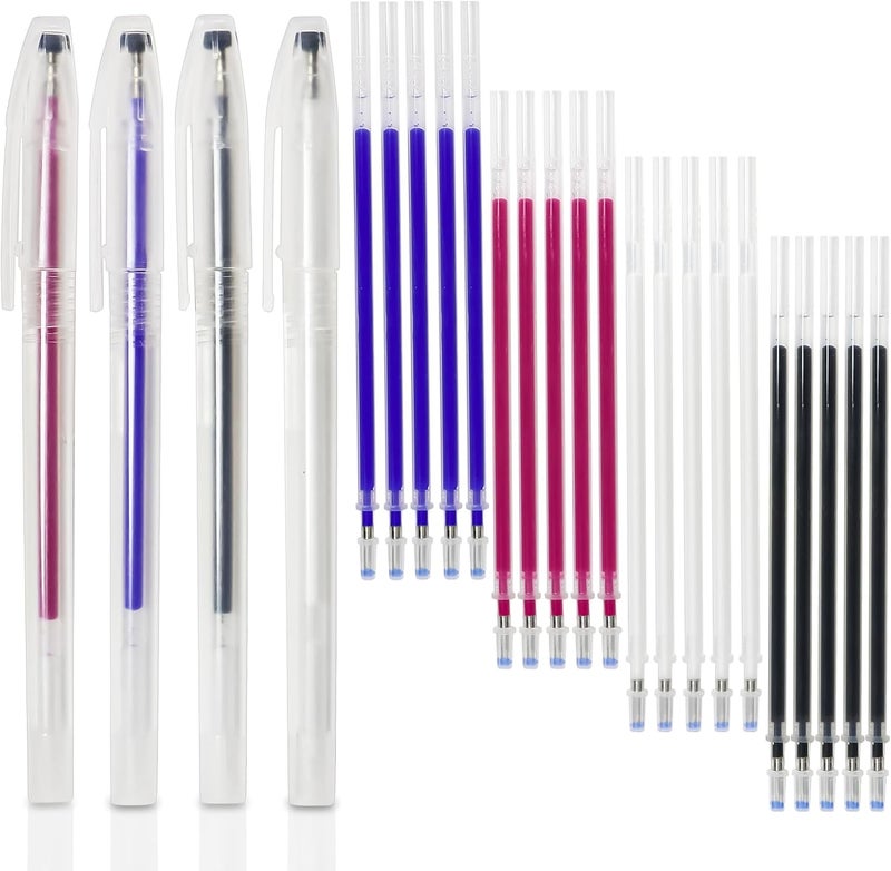 Bcautay 4 Pcs Heat Erasable Pens for Fabric Heat Erasable Fabric Marking Pens with 20 Refills Tailors Sewing Chalk Pencils for Sewing Quilting Embroidery Dressmaking - Image 1