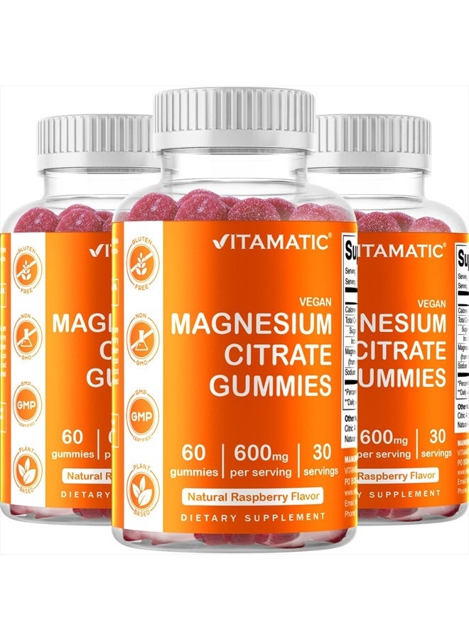Vitamatic عبوة 3 - حلوى فيتامينات المغنيسيوم 600 ملغ لكل حصة - 60 حلوى نباتية - تعزز الاسترخاء الصحي، ودعم العضلات، والعظام، والطاقة - Image 1