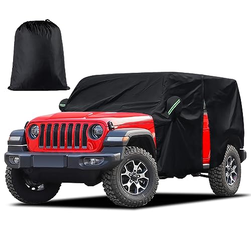Migaven Cab Cover for Jeep Wrangler JK JL 4 Door 2007-2025 & Top Off, Jeep Wrangler Covers 4 Door Waterproof with Driver Door Zipper Windproof Straps All Weather Snow Rain UV Protection - Image 1