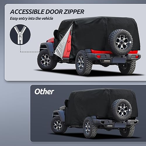 Migaven Cab Cover for Jeep Wrangler JK JL 4 Door 2007-2025 & Top Off, Jeep Wrangler Covers 4 Door Waterproof with Driver Door Zipper Windproof Straps All Weather Snow Rain UV Protection - Image 2