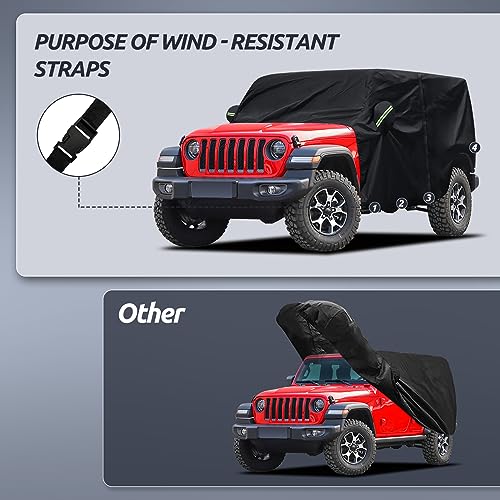 Migaven Cab Cover for Jeep Wrangler JK JL 4 Door 2007-2025 & Top Off, Jeep Wrangler Covers 4 Door Waterproof with Driver Door Zipper Windproof Straps All Weather Snow Rain UV Protection - Image 5