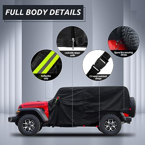 Migaven Cab Cover for Jeep Wrangler JK JL 4 Door 2007-2025 & Top Off, Jeep Wrangler Covers 4 Door Waterproof with Driver Door Zipper Windproof Straps All Weather Snow Rain UV Protection - Image 3