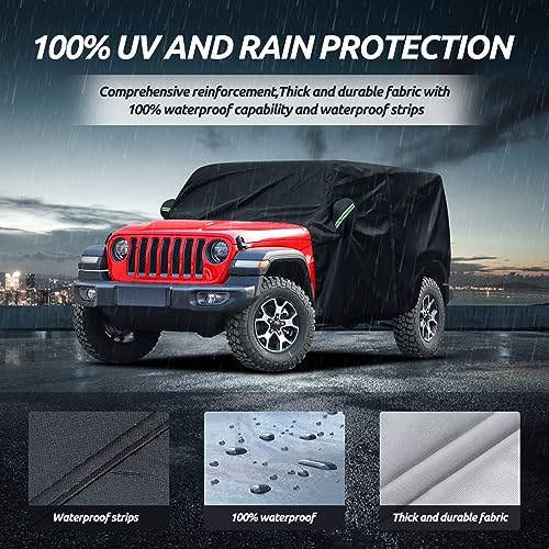Migaven Cab Cover for Jeep Wrangler JK JL 4 Door 2007-2025 & Top Off, Jeep Wrangler Covers 4 Door Waterproof with Driver Door Zipper Windproof Straps All Weather Snow Rain UV Protection - Image 4