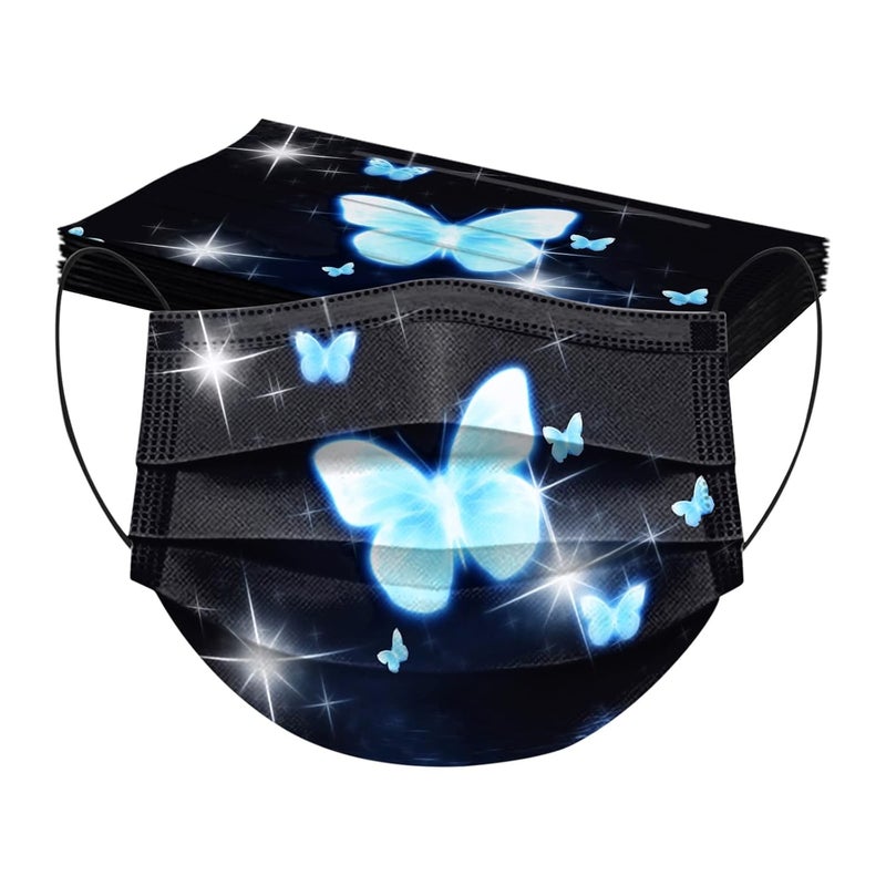 woobles 50PC Butterfly Disposable Face Masks for Women with Design Cute Butterfly Printed Face Masks Full Face Protection(F) F - Image 3