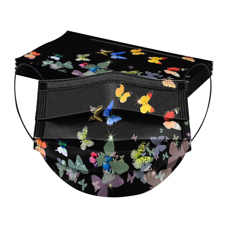 woobles 50PC Butterfly Disposable Face Masks for Women with Design Cute Butterfly Printed Face Masks Full Face Protection(F) F - Image 5