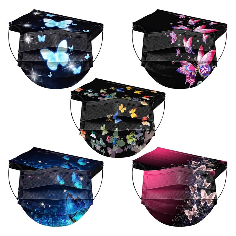 woobles 50PC Butterfly Disposable Face Masks for Women with Design Cute Butterfly Printed Face Masks Full Face Protection(F) F - Image 1