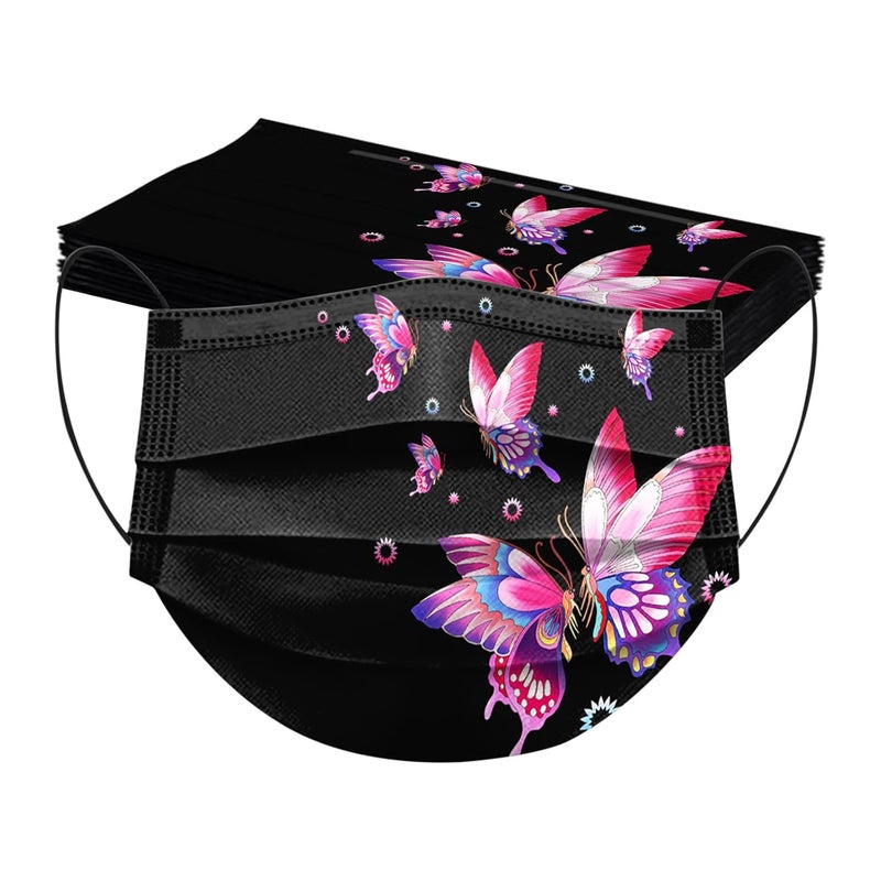 woobles 50PC Butterfly Disposable Face Masks for Women with Design Cute Butterfly Printed Face Masks Full Face Protection(F) F - Image 4