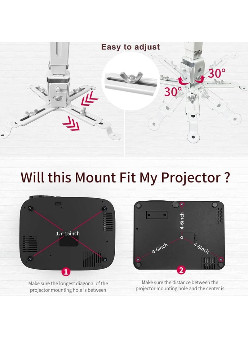 AROAQ Projector Mount Wall or Ceiling Projection Mount Bracket with Adjustable Height and Extendable Arms Mount for Home and Office - Image 2