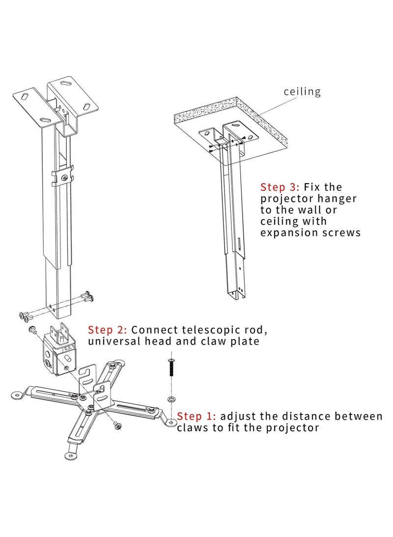 AROAQ Projector Mount Wall or Ceiling Projection Mount Bracket with Adjustable Height and Extendable Arms Mount for Home and Office - Image 4