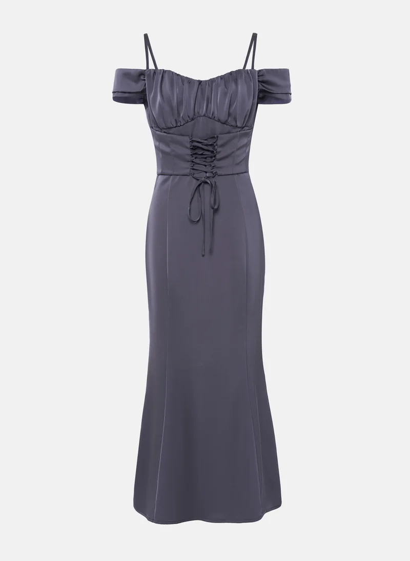 Lichi Short-sleeve midi dress with lace-up waist