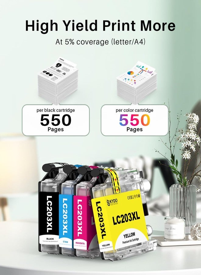Skydo LC203 LC203XL Ink Cartridges 4 Pack Replacement for Brother LC203XL LC201XL LC203 LC201 Color Ink USe with Brother Printer MFC-J480DW MFC-J4420DW MFC-J880DW MFC-J885DW MFC-J680DW (BK/C/M/Y) - Image 3