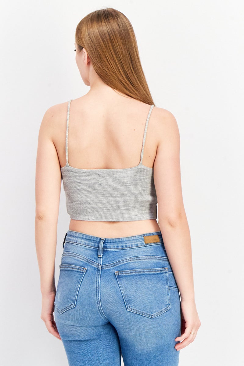 Asos Design Women Tall Sweetheart Sleeveless Textured Top, Heather Grey - Image 3