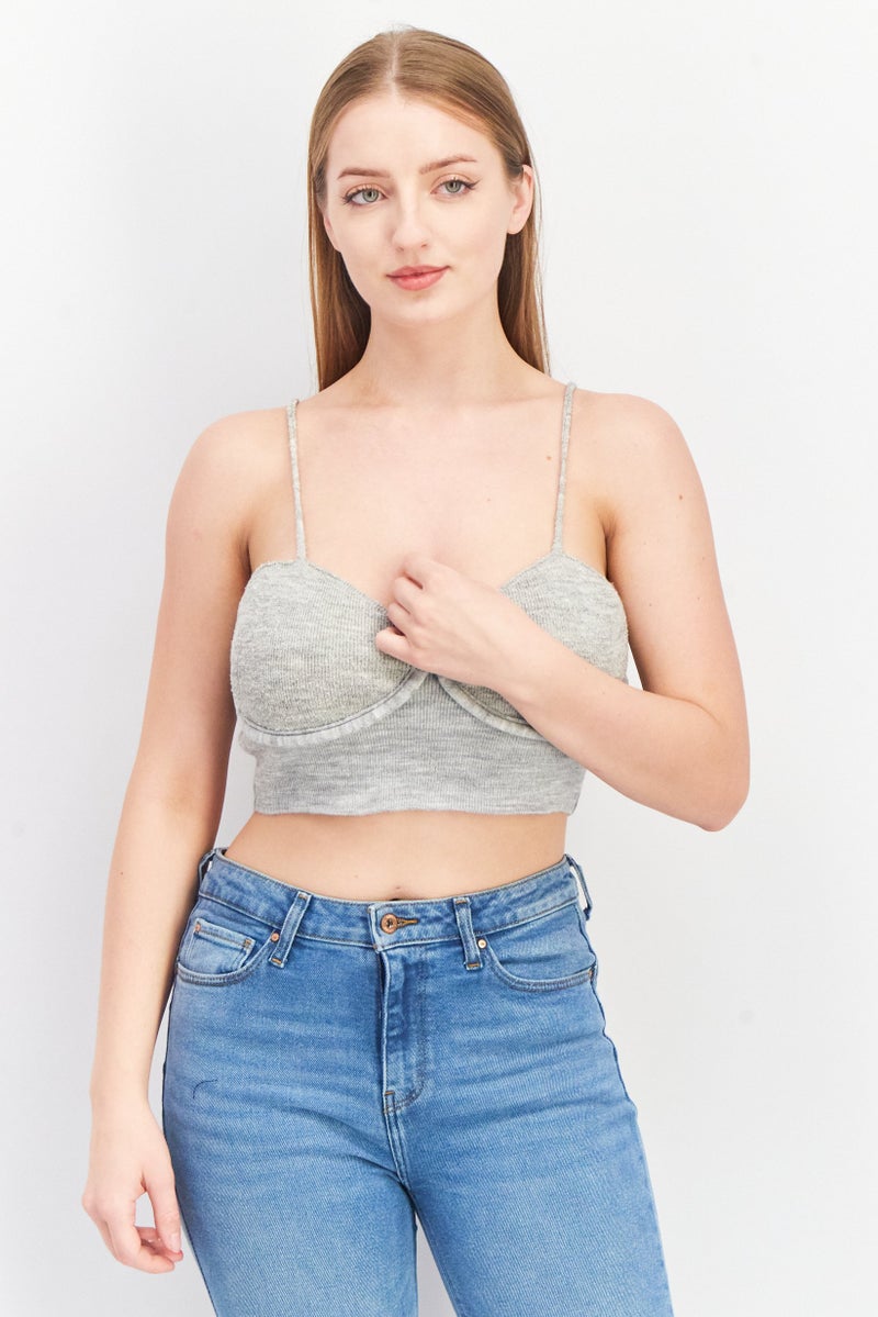 Asos Design Women Tall Sweetheart Sleeveless Textured Top, Heather Grey - Image 1