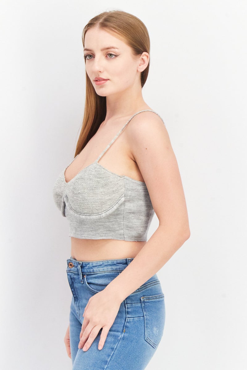 Asos Design Women Tall Sweetheart Sleeveless Textured Top, Heather Grey - Image 4