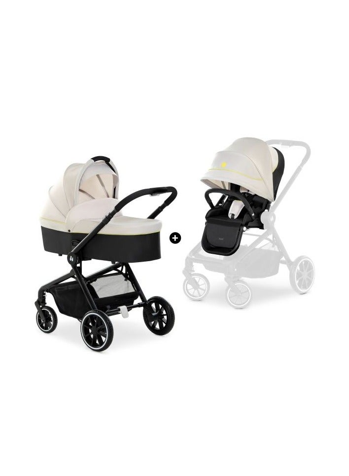 هوك Hauck Move So Simply 2-in-1 Pushchair – Lightweight Stroller, Carrycot & Reversible Seat, Reclining Function, All-Terrain Wheels, UPF 50+ Canopy – Beige/Neon - Image 4
