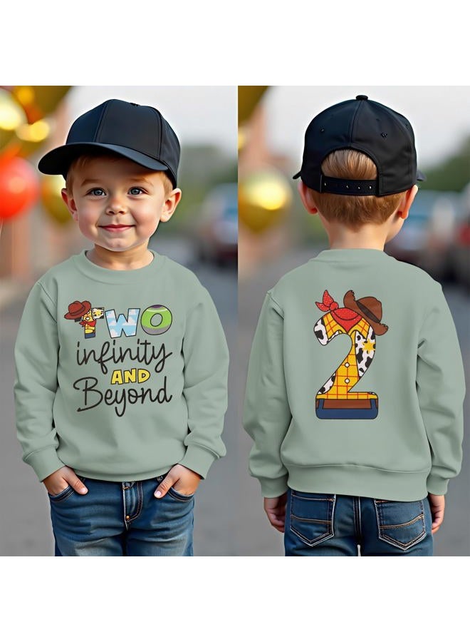 KEKEMI Birthday Boy Sweatshirt 2T Boys Cartoon Graphic Birthday Outfit Two Years Old Boy Long Sleeve Shirt Bday Party Clothes, Green, 2 Years - Image 2