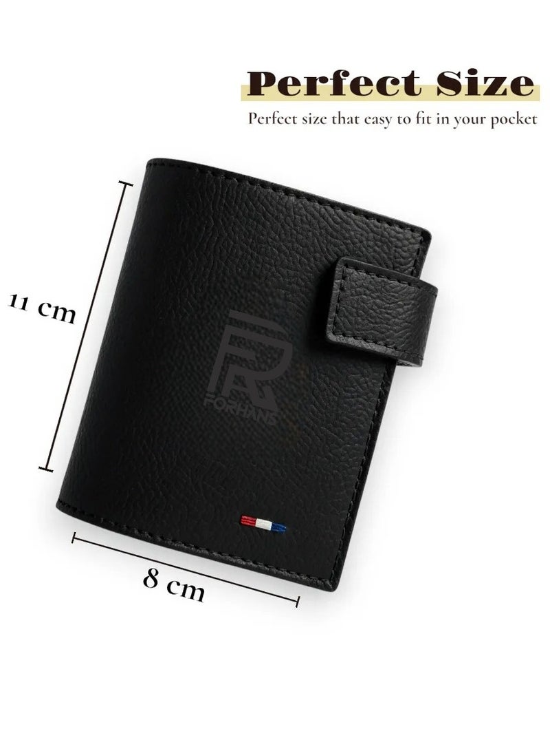Forhans Men’s Premium Leather Wallet – Slim Bifold Design with Snap Closure – Multiple Card Slots, ID Window & Cash Compartment – Black Wallet for Men - Image 5