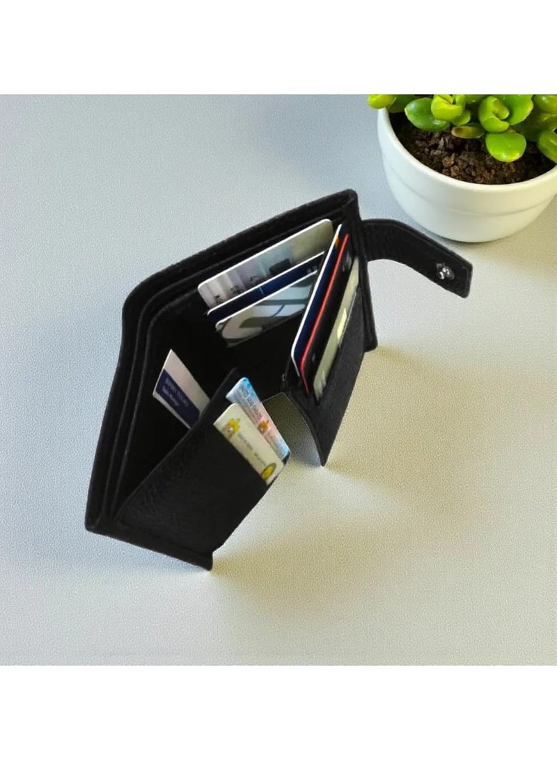 Forhans Men’s Premium Leather Wallet – Slim Bifold Design with Snap Closure – Multiple Card Slots, ID Window & Cash Compartment – Black Wallet for Men - Image 2