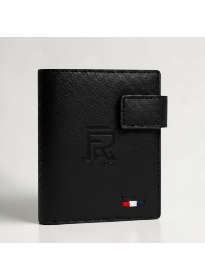 Forhans Men’s Premium Leather Wallet – Slim Bifold Design with Snap Closure – Multiple Card Slots, ID Window & Cash Compartment – Black Wallet for Men - Image 1