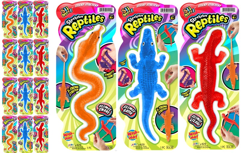 JA-RU Super Stretchy Sticky Reptiles Snake  Lizard & Alligator (12 Packs) Prank Squishy Sticky Toy for Kids  Pinata Filler. 429-12s - Image 1
