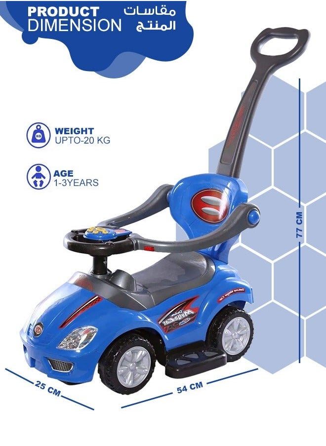 3-in-1 ride-on toy car for children with adjustable rail and backrest