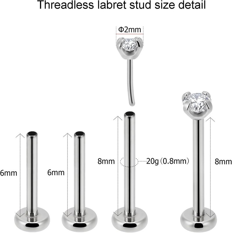 NewkeepsR 20g/18g/16g G23 Titanium Press Fit Threadless Push Pop in Labret Lip Monroe Tragus Earring Stud Piercing - Image 3