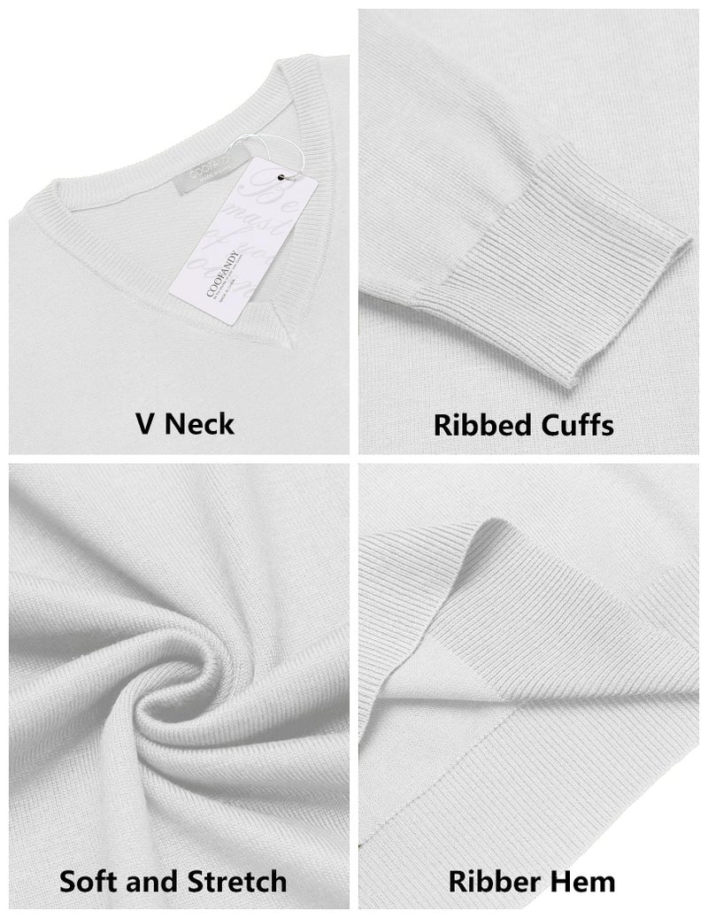 COOFANDY Mens Solid Sweater Jumper Relaxed Business Basic Long Sleeve Fall Top White - Image 5