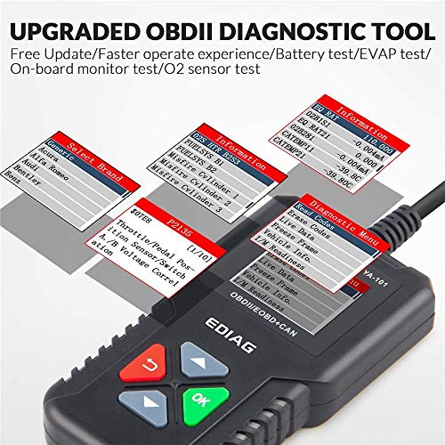 KINGBOLEN OBD2 Scanner YA101 Code Reader,Universal Automotive Engine Light Check Scan Tool Checks O2 Sensor and EVAP Systems with Full OBD2 Functions, Supports Mode6 with DTC Lookup - Image 3