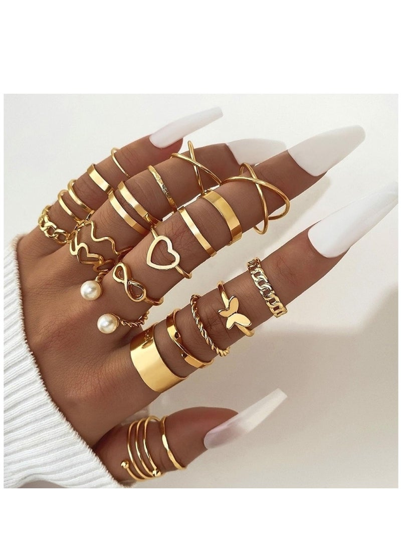 SOLARAE مجموعة خواتم المفاصل 22 قطعة للنساء، خواتم بوهو قابلة للتكديس، خواتم فراشة، لؤلؤ، قلب، خواتم مفتوحة قابلة للتعديل، مجموعة خواتم بيان، هدايا مجوهرات - Image 2