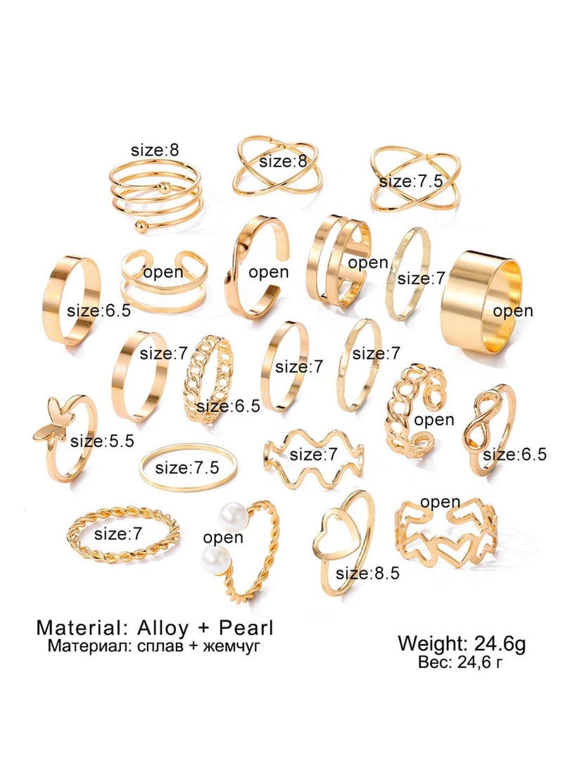SOLARAE مجموعة خواتم المفاصل 22 قطعة للنساء، خواتم بوهو قابلة للتكديس، خواتم فراشة، لؤلؤ، قلب، خواتم مفتوحة قابلة للتعديل، مجموعة خواتم بيان، هدايا مجوهرات - Image 3