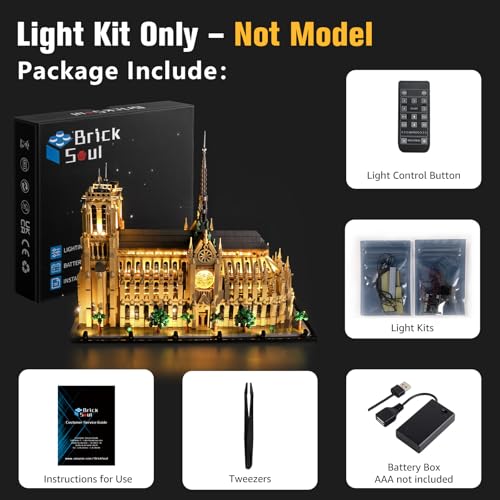 BrickSoul Advanced RC Light Kit for Lego 21061 Architecture NotreDame de Paris Building Set Upgraded Wireless ONOff Dimming Zonal Lighting with Hidden Cable Tech 21061 Set NOT Included - Image 5