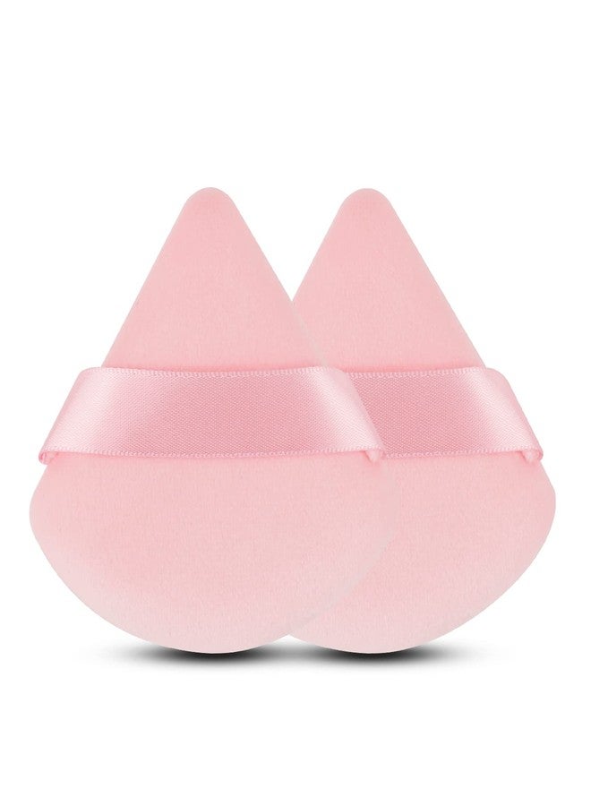 EVAOUXIU 2 Pcs Triangle Powder Puff for Face Powder, Soft Plush Setting Powder Puff, Velour Cosmetic Foundation Blender Sponge Beauty Makeup Tools (Pink) - Image 1