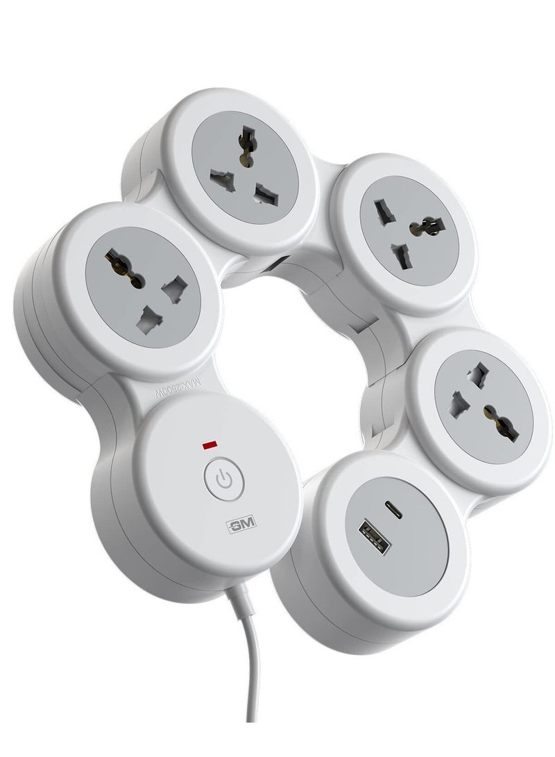 Cuba Electric Extension Cuba Power Strip with 4 International Extension Socket 13A 2 USB 3.1A Output Safety Shutter 1.8 Meter Cable Ideal For All Electronic Devices Model GM 3276 - Image 1