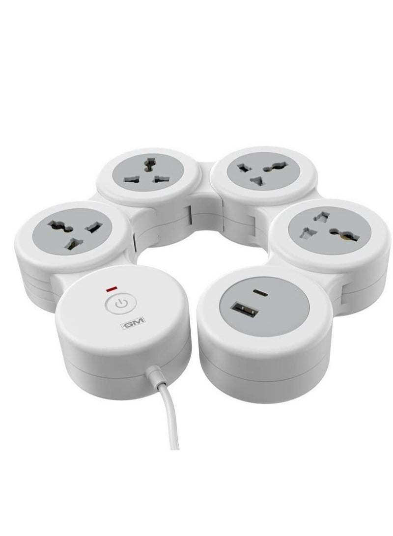 Cuba Electric Extension Cuba Power Strip with 4 International Extension Socket 13A 2 USB 3.1A Output Safety Shutter 1.8 Meter Cable Ideal For All Electronic Devices Model GM 3276 - Image 2