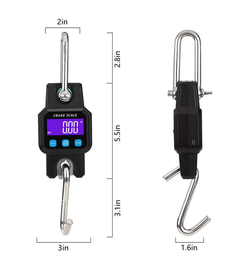 Klau Portable Rechargeable 300 kg / 600 lb Heavy Duty Digital Crane Scale LCD Display with Backlight Black for Home Farm Hunting Outdoor - Image 2