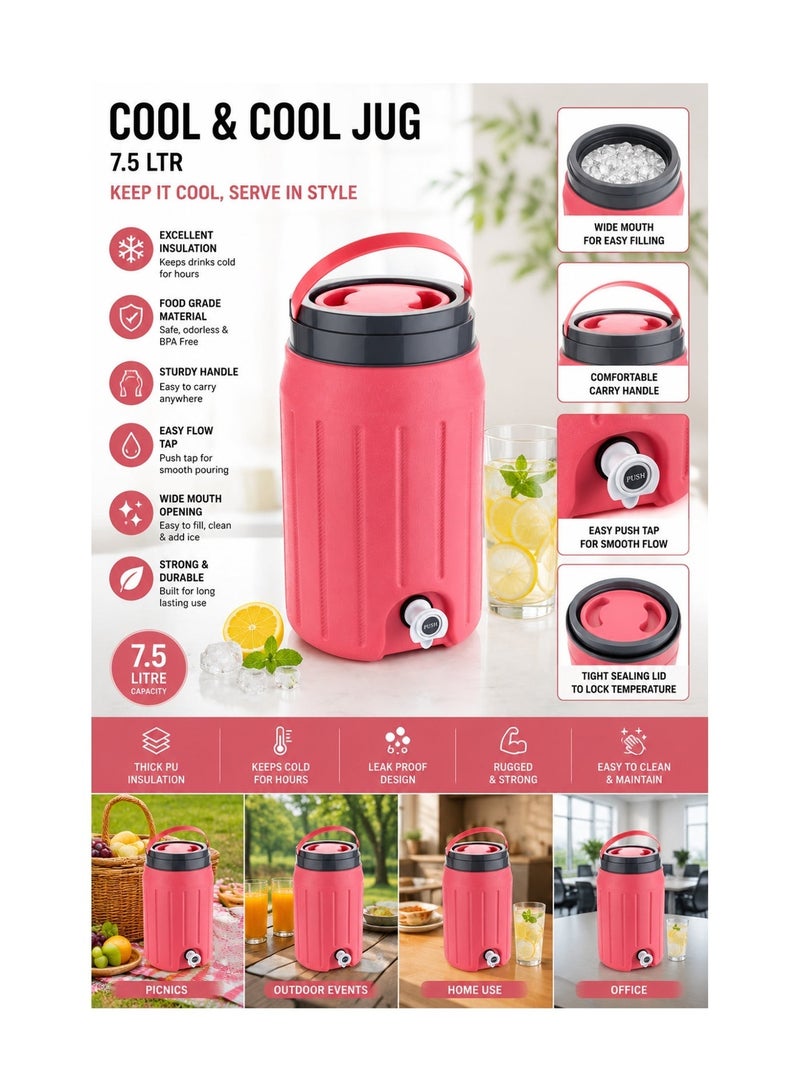 Bisbell 7.5L Insulated Beverage Cooler Jug with Push Tap, Wide Mouth and Carry Handle, Leak-Resistant Drinks Dispenser for Water, Juice, Picnics, Outdoor Events & Office Use - Image 2