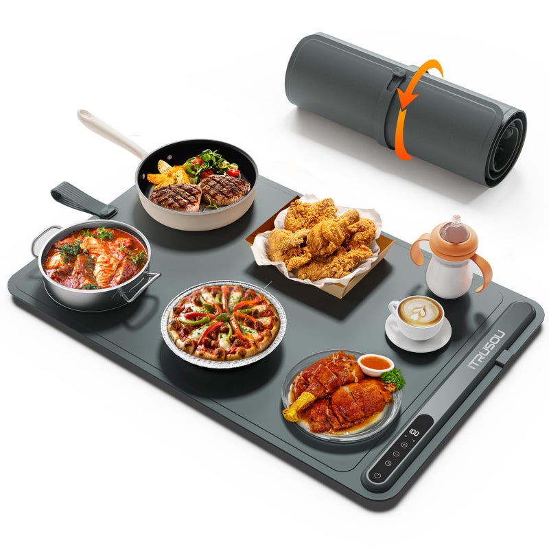 itrusou Warming Mat for Food 24x16 iTRUSOU 7Level Electric Warming Tray with 400W HighPower Timer 099H BuiltIn Strap Rollable Large Food Warming Mat for Parties Buffet - Image 2