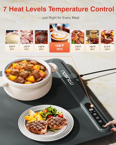 itrusou Warming Mat for Food 24x16 iTRUSOU 7Level Electric Warming Tray with 400W HighPower Timer 099H BuiltIn Strap Rollable Large Food Warming Mat for Parties Buffet - Image 3