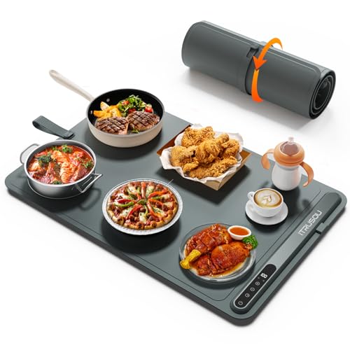 itrusou Warming Mat for Food 24x16 iTRUSOU 7Level Electric Warming Tray with 400W HighPower Timer 099H BuiltIn Strap Rollable Large Food Warming Mat for Parties Buffet - Image 1