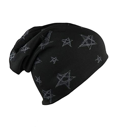iSWEVEN Men's Women's Unisex Cotton Blended Slouchy Summer Skull Beanie Cap (Black, Free Size) - Image 1