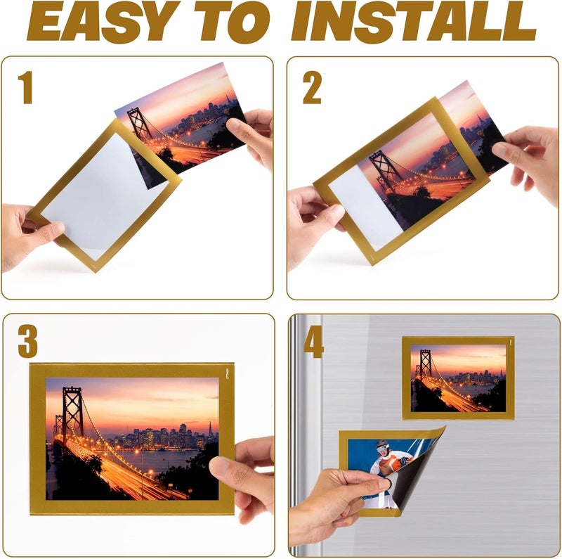 STTMGN Magnetic Picture Frames(4"X6",10 Pack) with Golden Border,Magnet Photo Frame Pockets/Postcard Holder,Decorations for Home refrigerator/Office Whiteboard/school Locker/Classroom/Party - Image 4