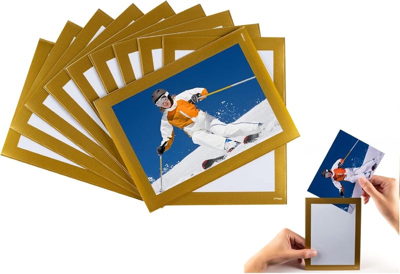STTMGN Magnetic Picture Frames(4"X6",10 Pack) with Golden Border,Magnet Photo Frame Pockets/Postcard Holder,Decorations for Home refrigerator/Office Whiteboard/school Locker/Classroom/Party - Image 1