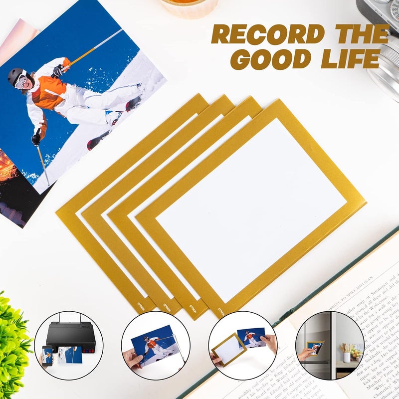 STTMGN Magnetic Picture Frames(4"X6",10 Pack) with Golden Border,Magnet Photo Frame Pockets/Postcard Holder,Decorations for Home refrigerator/Office Whiteboard/school Locker/Classroom/Party - Image 2